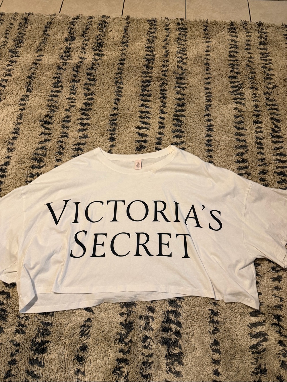 Victoria's Secret White Crop Top with Black Logo